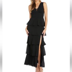 R&M Richards Black Tiered Maxi Dress